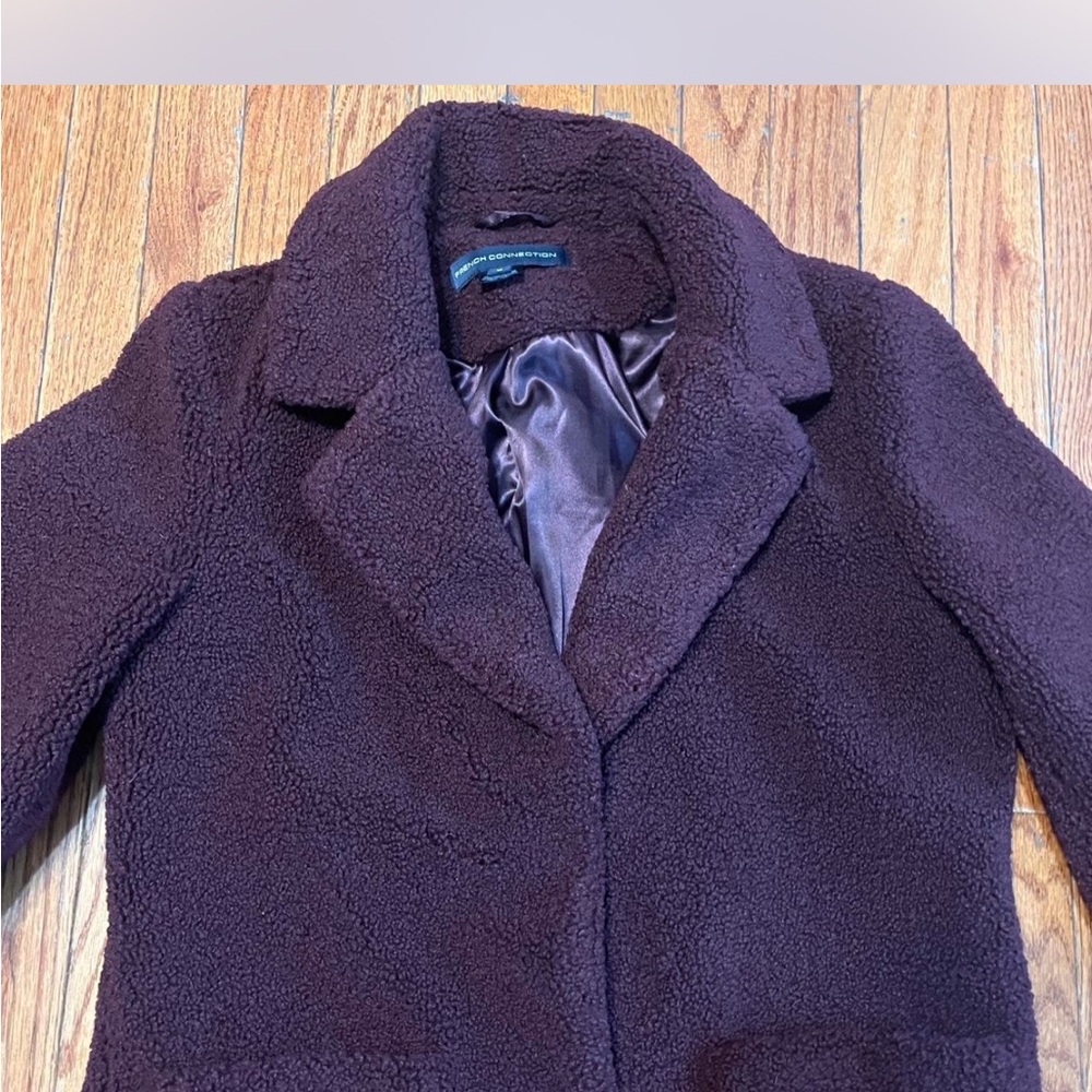 Womens French Connection Wine Colored Teddy Coat with Patch Pockets - Picture 5 of 11